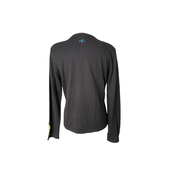 Vintage Berek Cat Embroidered Beaded Cardigan Sweater Size M Black Novelty Artsy - Picture 5 of 14